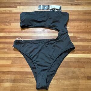 Cotton on Women's Strapless Cutout Brazilian One-Piece Swimsuit black Large